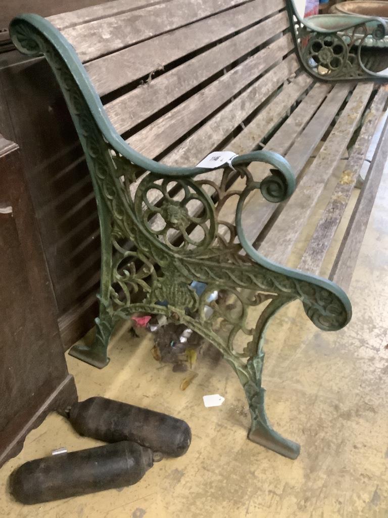 A Victorian style cast metal slatted garden bench, length 126cm, depth 60cm, height 74cm